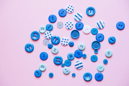 Flat lay with colorful sewing buttons, mock up, top view.の写真素材