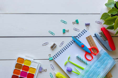Back to school concept school office supplies on a white background copy space.