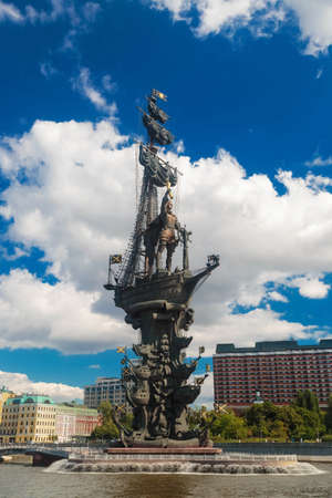 MOSCOW, RUSSIA - AUGUST 21, 2020: Monument to Peter the Great, view from a boat on the Moscow river.のeditorial素材