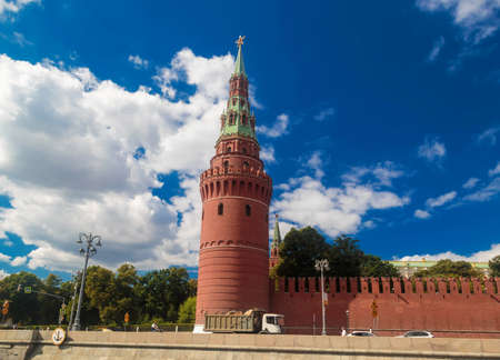 MOSCOW, RUSSIA - AUGUST 21, 2020: Moscow Kremlin: view of the Kremlin wall and towers from the...