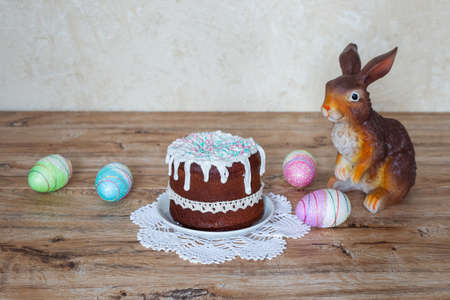 Easter cake on a wooden table, Easter still life.