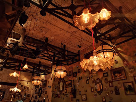 Moscow, Russia - February 13, 2021: Ceiling and walls in a Caucasian cuisine restaurantのeditorial素材