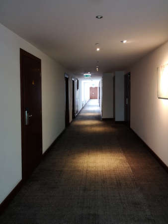 Moscow, Russia - February 14, 2021: Long corridor in the lobby of a luxury hotel in Moscowのeditorial素材