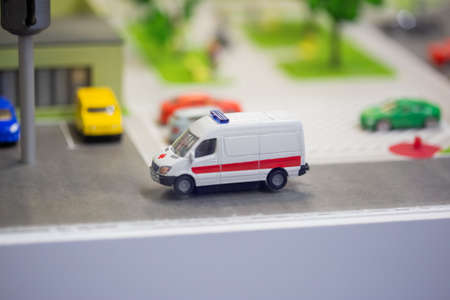 Moscow, Russia - 14 april 2021: Toy City Model with CCTV System on Stand at Security Exhibitionの写真素材