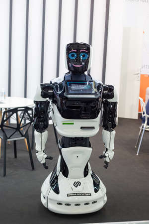 Moscow, Russia - 14 April 2021: a robot at the stand of one of the exhibitors at the International exhibition of transport and logistics servicesのeditorial素材