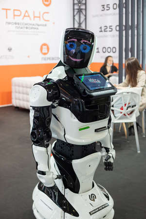 Moscow, Russia - 14 April 2021: a robot at the stand of one of the exhibitors at the International exhibition of transport and logistics servicesのeditorial素材