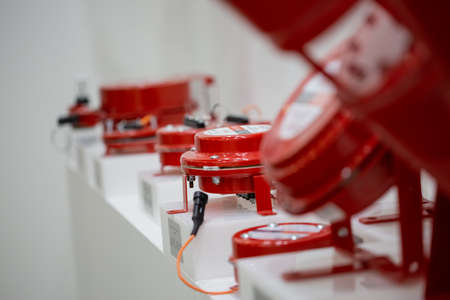 Moscow, Russia - 14 April 2021: Various assemblies and components of fire extinguishing equipment at...