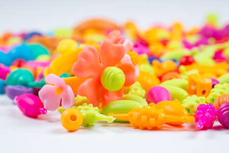 Macro view of Beads for children's creativity, you can make bracelets, necklaces and rings on a...