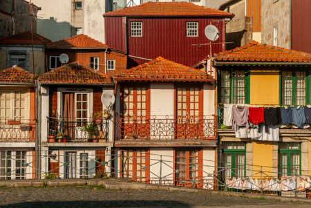Traditional colorful houses on the old street of Porto vintage european buildings - Portugalの写真素材