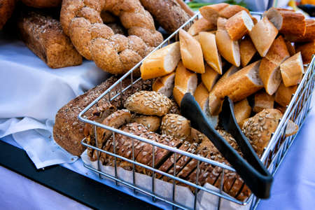 Tray with delicious sliced bread