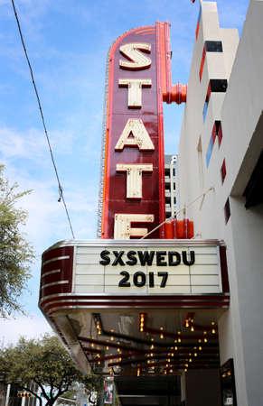 AUSTIN, TEXAS - MAR 8, 2017: SXSW  South by Southwest  Annual music, film, and interactive conference and festival in Austin, Texas. Paramount theater with SXSW advertisement,のeditorial素材