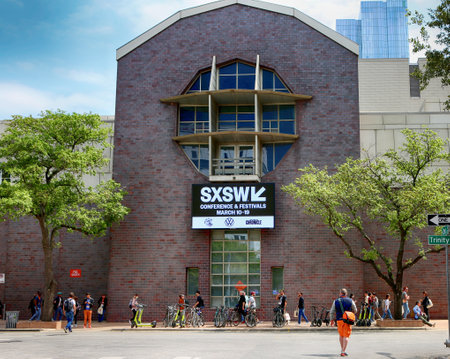 AUSTIN, TEXAS - MAR 10, 2023: SXSW South by Southwest Annual music, film, and interactive conference and festival. SXSW sign at Austin Convention Centerのeditorial素材