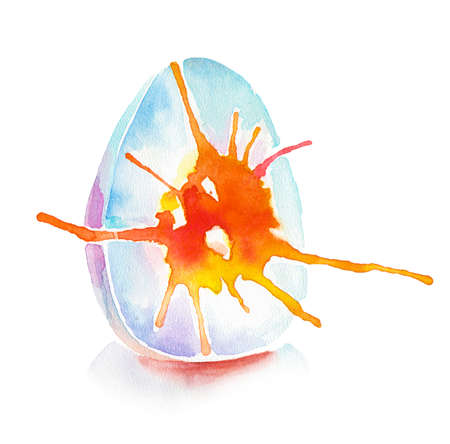 boiled egg yolk drawing watercolor splashesの写真素材