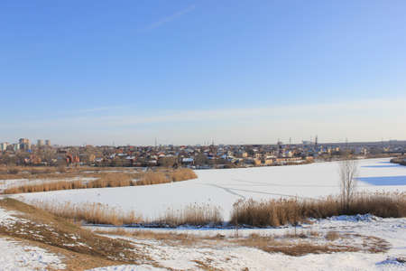 winter cityscape on the riverの写真素材
