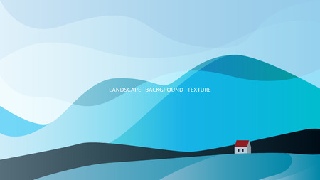 Minimalistic landscape in gray-blue colors with high hills and a house. Vector illustration. EPS10のイラスト素材