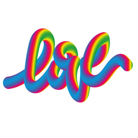 Love word in LGBT rainbow colors on a white background. Vector design element for Social Post, Logo. LGBT rights.のイラスト素材
