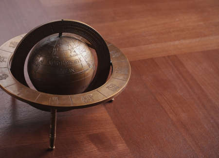 The metal globe showing the Pacific ocean, Alaska and California