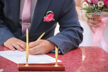 Signature of the groom at the weddingの写真素材