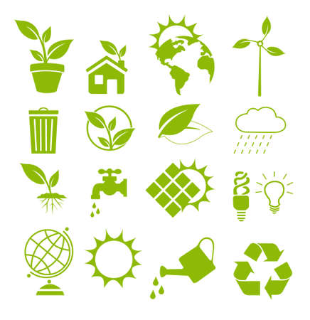 Set of green web icons for environmental useのイラスト素材