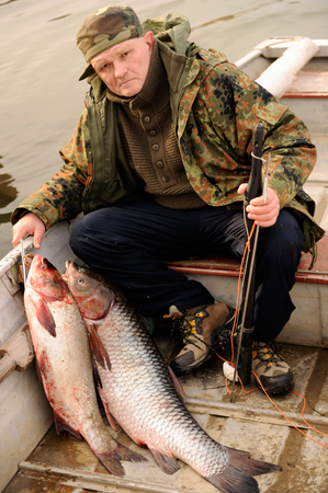 Large fish caught in the river Don in the picturesque place of the reserve in autumnの写真素材