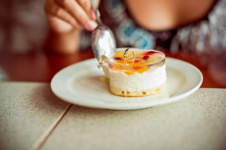 Engagement ring in the cake For a girlの写真素材