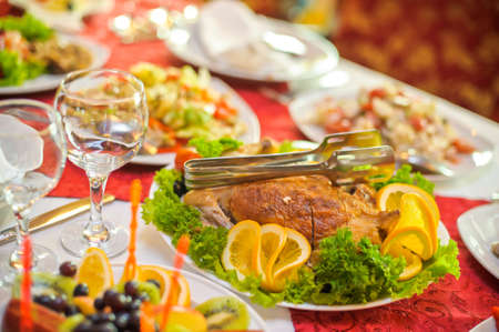 a laid wedding banquet table at a restaurant