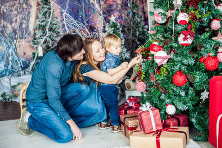 Family in the New Year decorations. Christmas conceptの写真素材