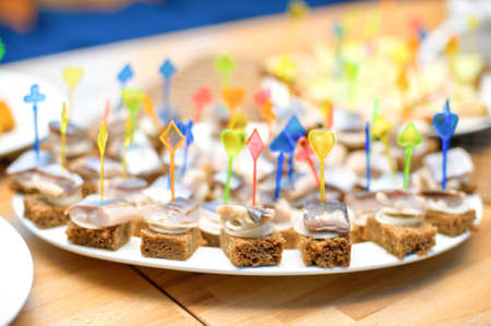 Russian sandwiches with rye bread and salted herring.の写真素材