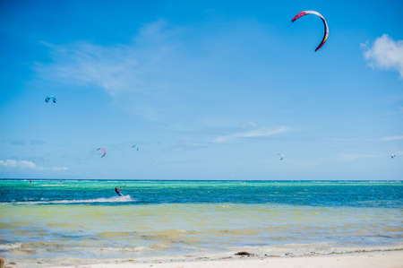 Kite surfers on the island of Boracayの写真素材