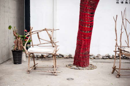 Deciduous tree decorated with red balls, tree similar to the New Yearの写真素材