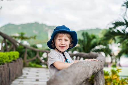 Toddler Boy tourist in Ventname. Po Nagar Cham Tovers. Asia Travel concept. Journey through Vietnam Concept.の写真素材