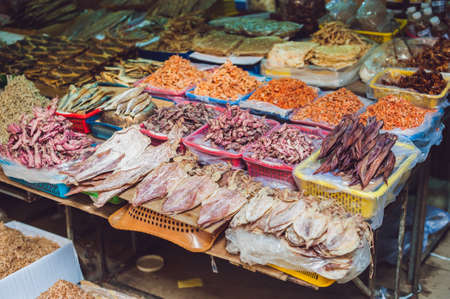 Fresh seafood on the Vietnamese market. Asian food concept.の写真素材