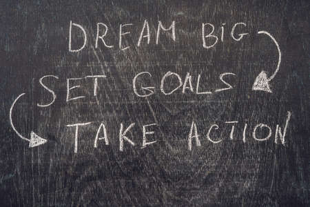 Dream Big - Set Goal - Take Action, handwriting on On a chalk board.の写真素材