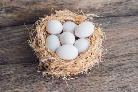Easter white eggs in the nest. Easter concept.