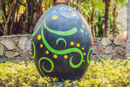 Multicolored eggs in the grass.の写真素材