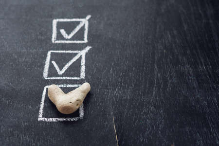 checking mark on checklist, Tick in the box concept.. Marine theme.の写真素材