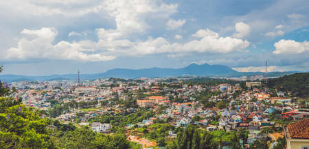 Big panorama of the city of Dalat, Vietnam. Journey through Asia concept.の写真素材