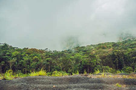 Fantastic landscape of Dalat Mountains, Viet Nam, fresh atmosphere, villa among forest, impression shape of hill and mountain from high view, wonderful vacation for ecotourism in spring.の写真素材