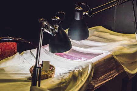 Table for hand embroidered silk. Embroidery Workplaceの写真素材