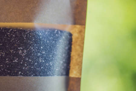 Chia Seeds in package On a green background.の写真素材