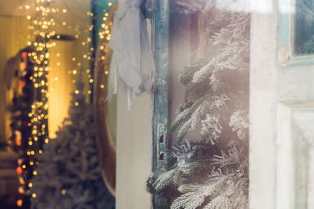 Christmas tree background. Christmas tree and glowing lights