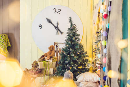 Christmas decor, Christmas Background Christmas tree, clockの写真素材
