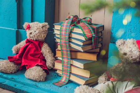 Christmas decor, Christmas Background, fireplace Christmas treeの写真素材