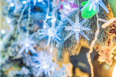 Bright Christmas background, New Year lights garlands.の写真素材