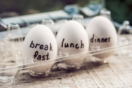 Concept mono-diet, egg diet, breakfast lunch dinner