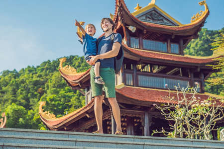 Beautiful Buddhist temple on the hillside, Phu Quoc, Vietnam.の写真素材
