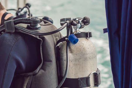 Diver preparing to dive into the sea.の写真素材