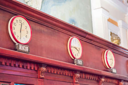 wall clocks showing time in different capitals of the world.の写真素材