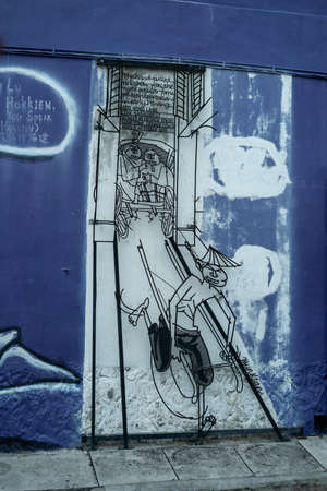 PENANG, MALAYSIA - APRIL 20, 2018: Street art of colonial city Georgetownのeditorial素材