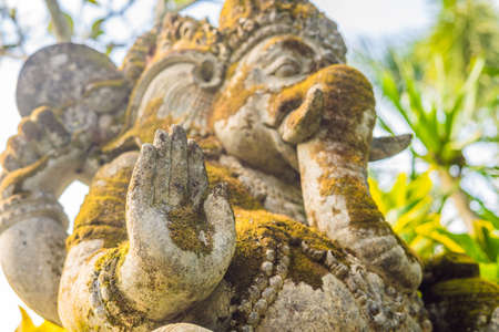 Ganesha coverd by moss in the park.